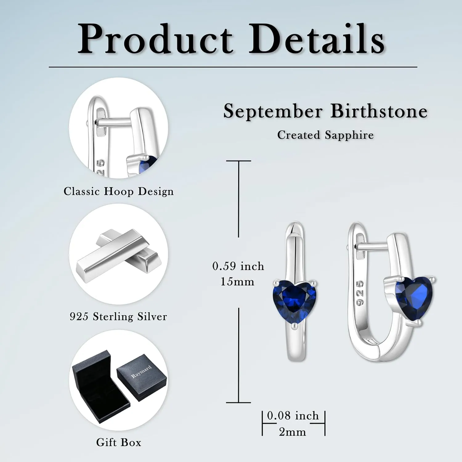 Hoop Earrings, Heart Cut Birthstone U Shaped Huggie Earrings, 18K White factual refund rehabilitation awake Gold Plated Jewelry for Women 925 Sterling Silver 