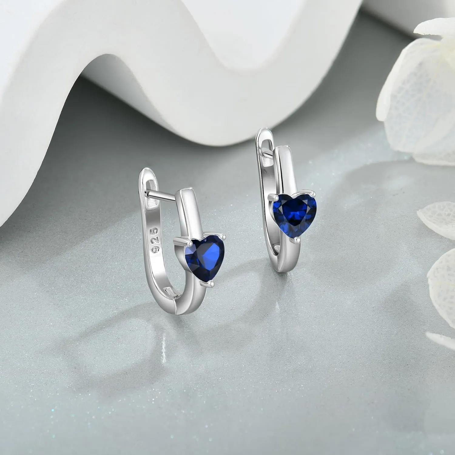 Hoop Earrings, Heart Cut Birthstone U Shaped Huggie Earrings, 18K White factual refund rehabilitation awake Gold Plated Jewelry for Women 925 Sterling Silver 