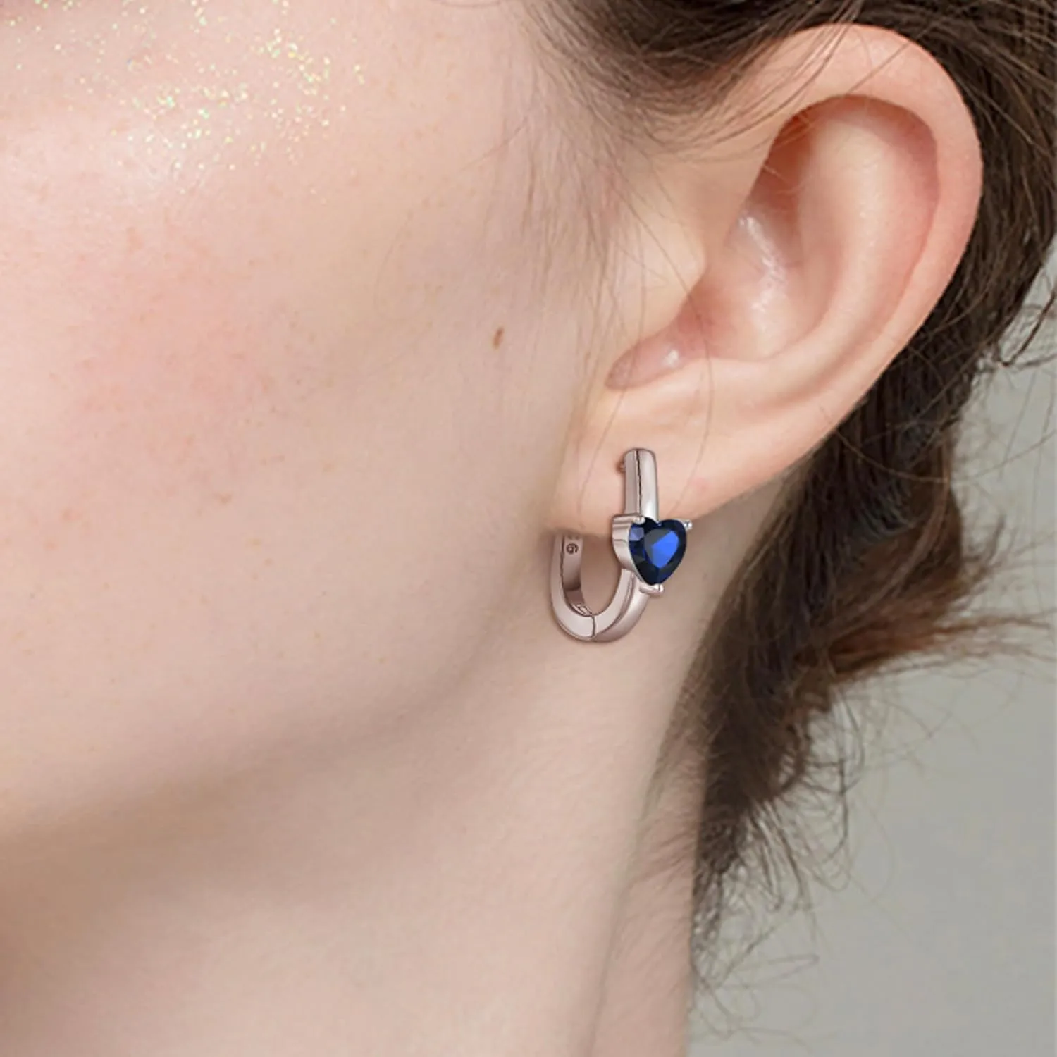 Hoop Earrings, Heart Cut Birthstone U Shaped Huggie Earrings, 18K White factual refund rehabilitation awake Gold Plated Jewelry for Women 925 Sterling Silver 