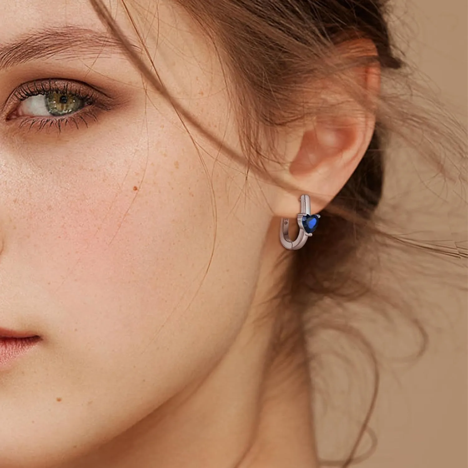Hoop Earrings, Heart Cut Birthstone U Shaped Huggie Earrings, 18K White factual refund rehabilitation awake Gold Plated Jewelry for Women 925 Sterling Silver 