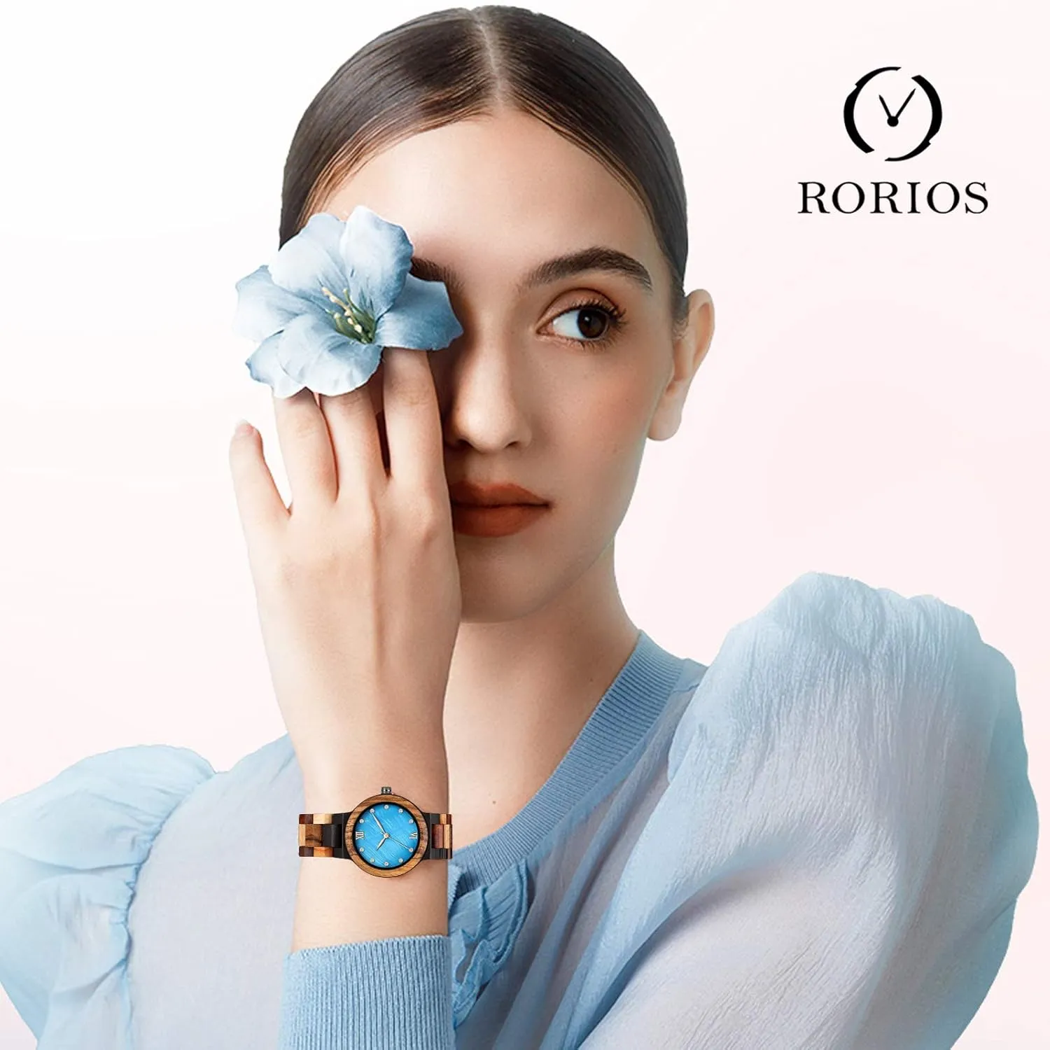 horn Wooden Strap Elegant Natural Watches Fashion Watch for Ladies Women RORIOS Women's Wooden Analogue Quartz Watch with 