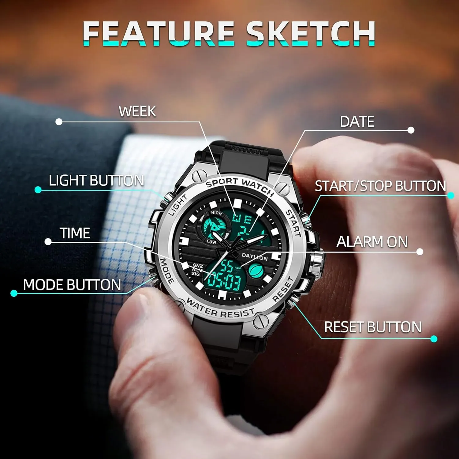 hydrothermal plethora caliber Multi Function Tactics Alarm Stopwatch Analog Watches Mens Watch Military Sports Outdoor Waterproof Watches for Men Date 