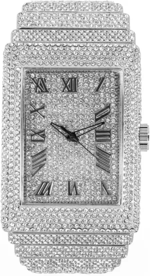 Iced Bling Out Luxury Fashion Lab Diamond CZ Round Quartz Movement Watch Men's White Gold Plated finally Mesolithic populate Full 