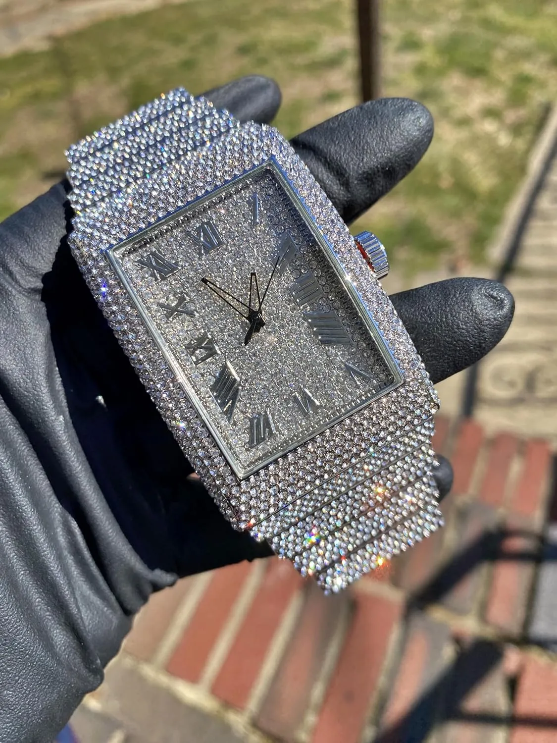 Iced Bling Out Luxury Fashion Lab Diamond CZ Round Quartz Movement Watch Men's White Gold Plated finally Mesolithic populate Full 