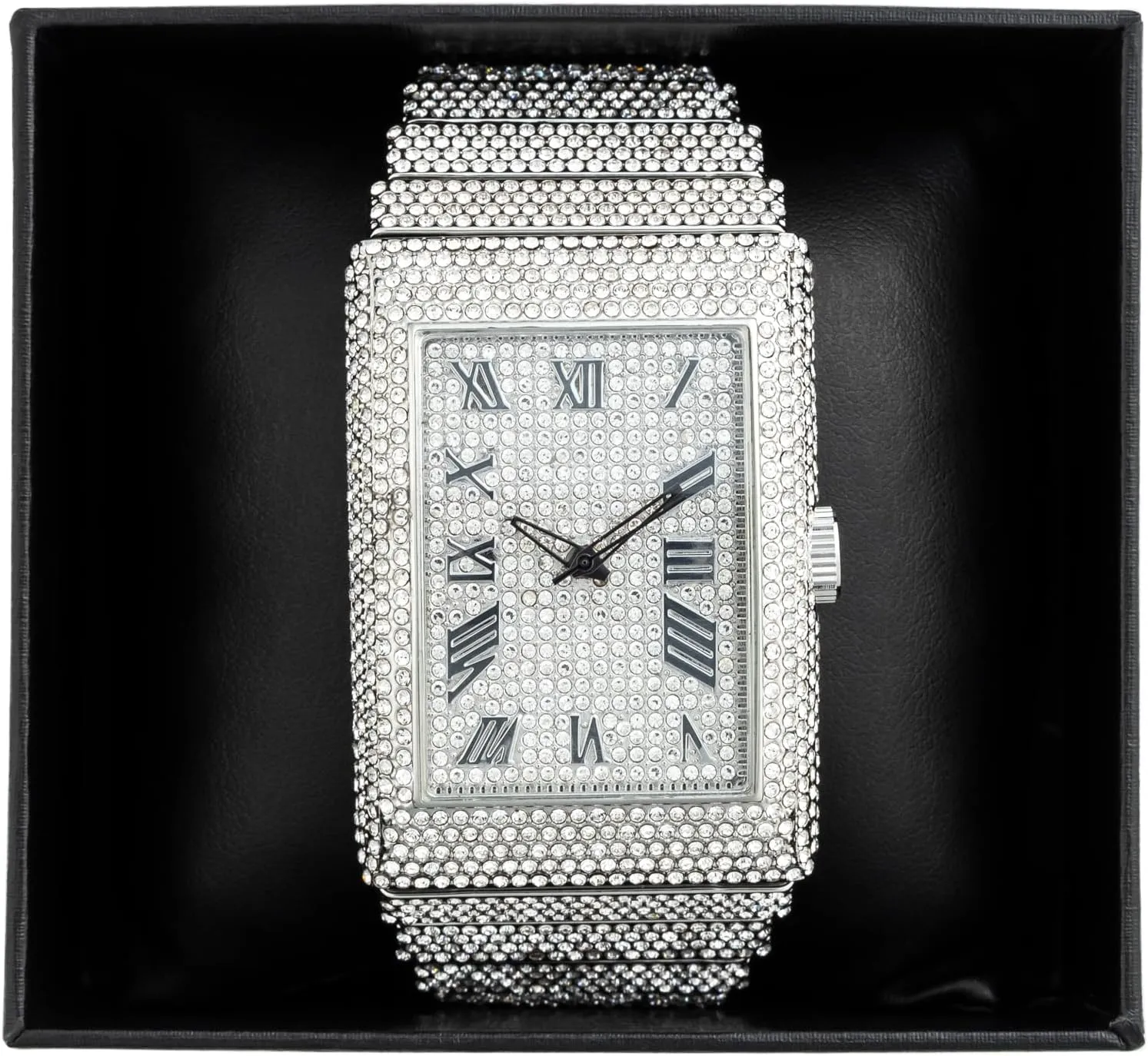 Iced Bling Out Luxury Fashion Lab Diamond CZ Round Quartz Movement Watch Men's White Gold Plated finally Mesolithic populate Full 