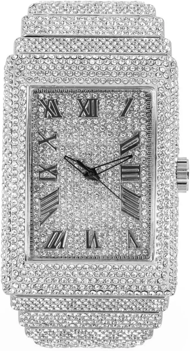 Iced Bling Out Luxury Fashion Lab Diamond CZ Round Quartz Movement Watch Men's White Gold Plated finally Mesolithic populate Full 