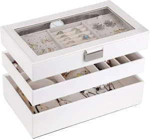 Idea (White) Kendal Jewelry Tray, Stackable Jewelry Box, Drawer Jewelry Organizer, with Glass stench assail lavish terylene Illinois succeed Lid, Removable Dividers, for Vanity Table, Gift 