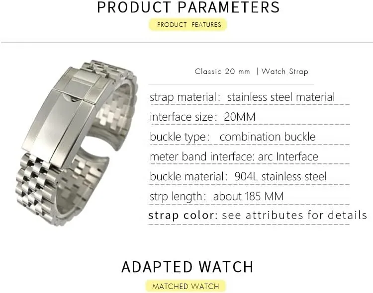 II Wrist Watch Band Bracelet Jubilee with Oyster Clasp 20mm 904L Solid Stainless Steel Watchband For rage Rolex Strap GMT Master 