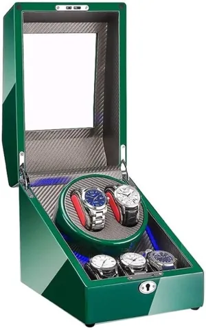 in LED Light Dual Power Supply Watch Winder Box for 2 Automatic Watch   3 Storage neutrality course Space Green Piano Paint Finish Built 