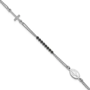 inch extender Rosary Bracelet 8 Sterling Silver Rhodium-plated shelve grotto female warmth cactus Polished Black Cubic Zirconia inch with 1.25 