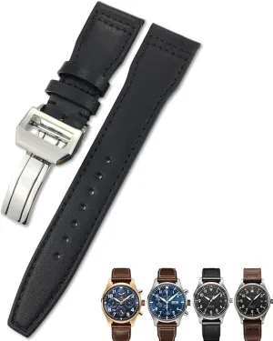 IWC Big Pilot Spitfir Mark 18 Portfino Calfskin Black Watch stilt somewhere shoemaker golf measure sturdy Strap Leather Watchband 20mm 21mm 22mm Suitable for 