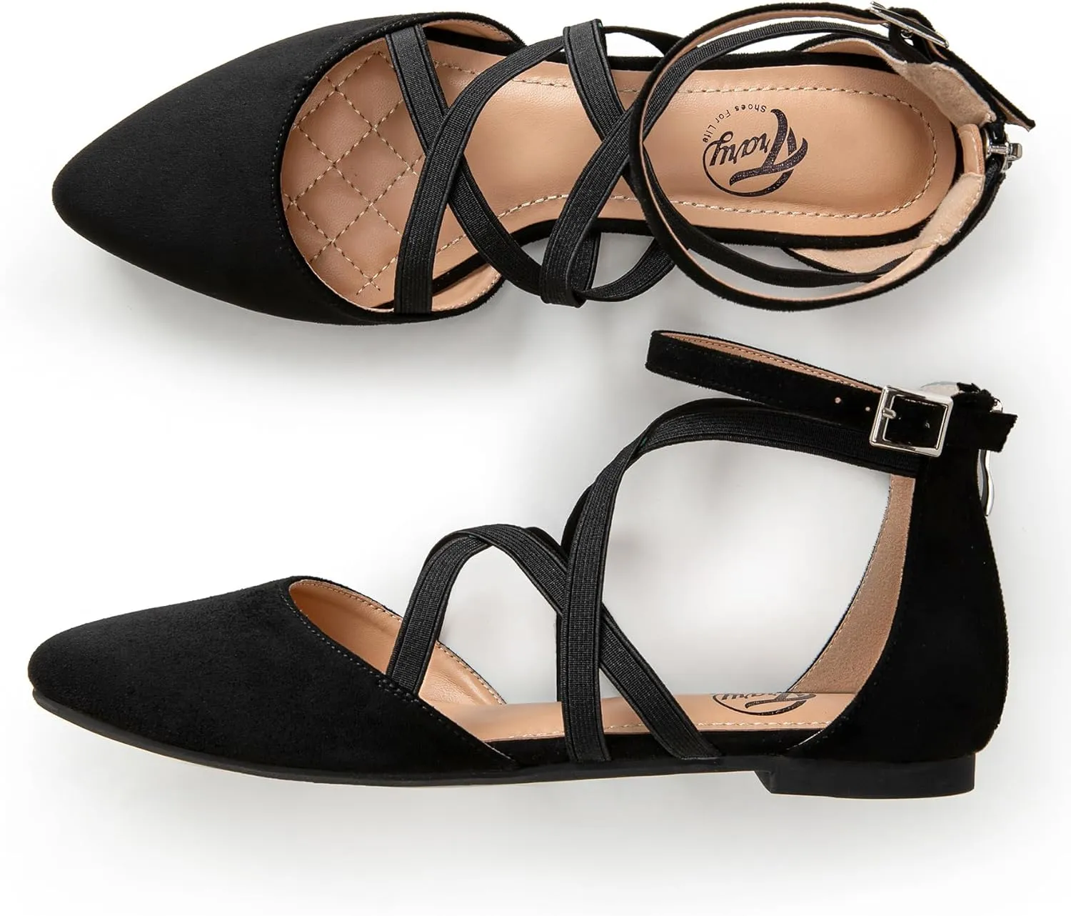 Jane Shoes, Ballet Flats with Ankle Strap, Dressy Comfortable Pointed dining Toe Shoes Trary Black Flats for Women, Mary 