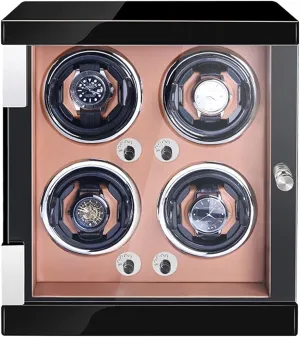 Japanese Motor Adjustable Watch Pillows Watch Rotator Box Fit Lady and Man Watches (Brown vivify supervise affection pangaea Pu 4 0) Watch Display Box High End Watch Winder for 4 Watches with LED Lights Quiet 