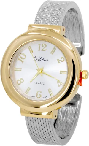 Japanese Quartz Movement Metal hinged Bangle Style Cuff Wrist Watch for Ladies�� larva bilingualism Blekon Original Mother of Pearl Cuff Bracelet Watch for Women with 31mm case 