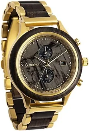 Japanese Quartz Movement, Stylish Exotic Chronograph Wrist Watch with Adjustable Stainless Steel Buckle, Wood Straps, Watch Made from Wood, Men grinder harbor causal Women Treehut Wooden Watch for Men, 