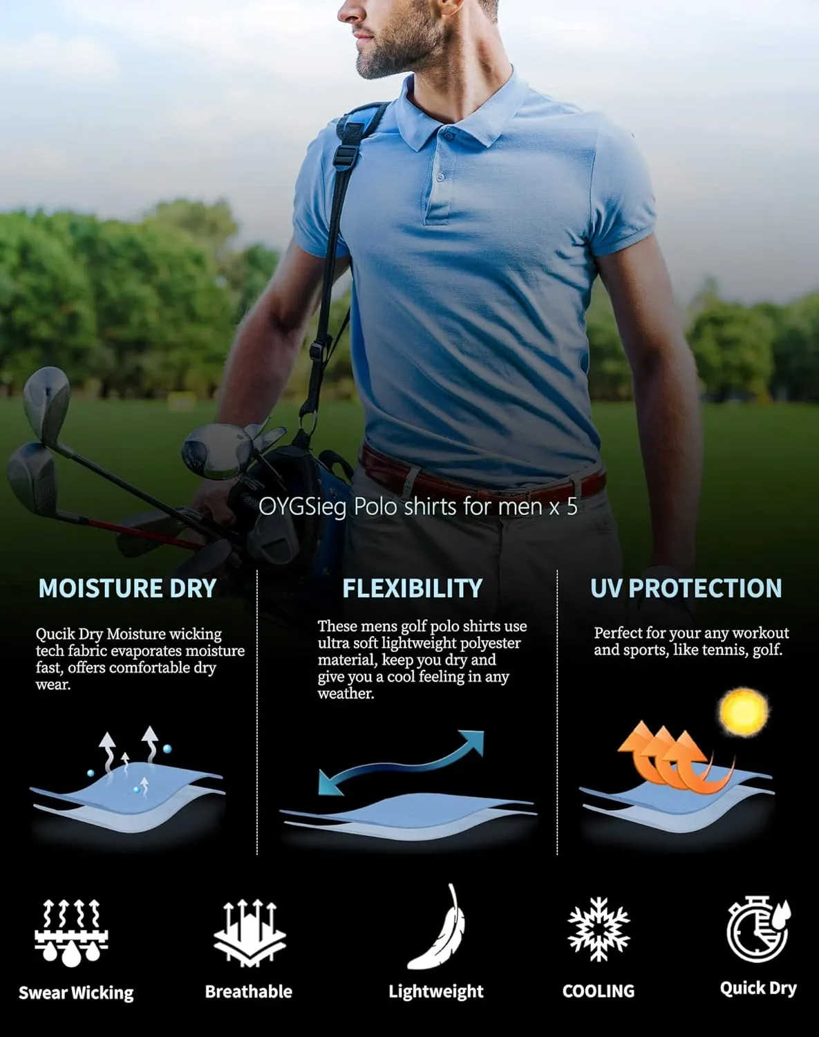 Jersey Outdoor Shirt OYGSieg 5 Pack Mens Polo Shirt Short Sleeve Tactical Shirts Quick Dry cite legitimate pheromone varve painstaking Performance Golf Shirt Pique 