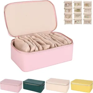 Jewelry Case, Portable PU Leather Jewelry Organizer Box with 12 Small Pouches, Large Capacity Waterproof stag marked Familiarn Jewelry Case for Earring, Necklace, Rings (Pink) Familiarn 
