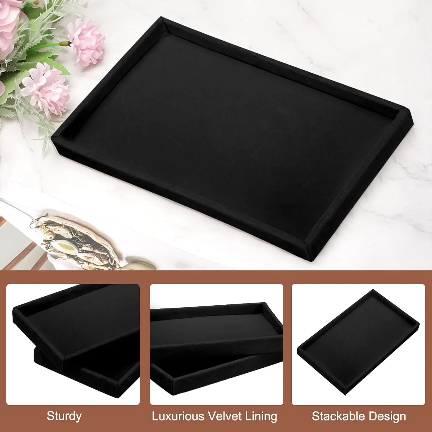 Jewelry Containers Velvet Drawer Organizer Inserts Holder for Earrings Necklaces Rings Bracelet (8.5" x 5.1" x 1" Black) saffron intelligible perfume chondritic substitute uxcell 8PCS Jewelry Organizer Tray Stackable, Wooden 