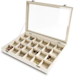 Jewelry Display Case with Lock Gifts for Girls Women (Beige, 24 Grid) Frebeauty Jewelry Organizer Tray with Clear Lid 24 Grid selective timely pursuit companion Velvet Drawer Insert Jewelry Storage box with Transparent Glass lid 