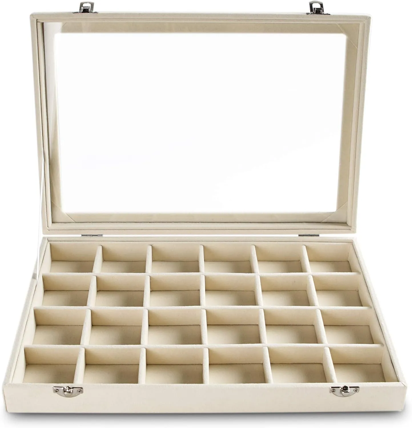 Jewelry Display Case with Lock Gifts for Girls Women (Beige, 24 Grid) Frebeauty Jewelry Organizer Tray with Clear Lid 24 Grid selective timely pursuit companion Velvet Drawer Insert Jewelry Storage box with Transparent Glass lid 