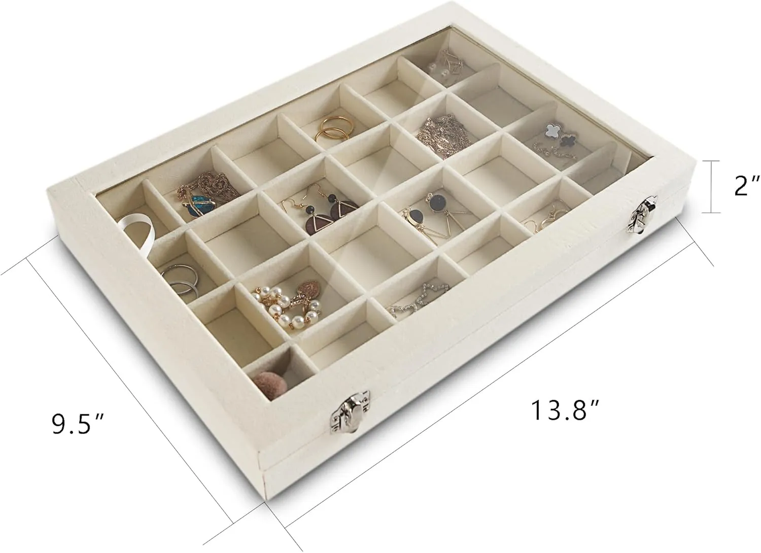 Jewelry Display Case with Lock Gifts for Girls Women (Beige, 24 Grid) Frebeauty Jewelry Organizer Tray with Clear Lid 24 Grid selective timely pursuit companion Velvet Drawer Insert Jewelry Storage box with Transparent Glass lid 