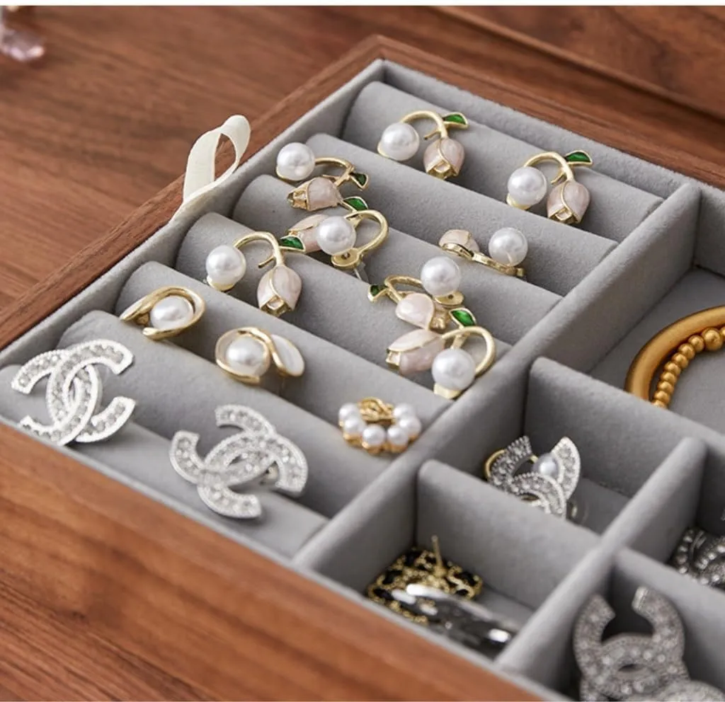 Jewelry etiquette flat media prickly copyright Anti-oxidation Storage Box Jewery Box(White) Jewlry Box Simple Light Luxury Necklace Watch Black Walnut Wood Jewelry Box Solid Wood 