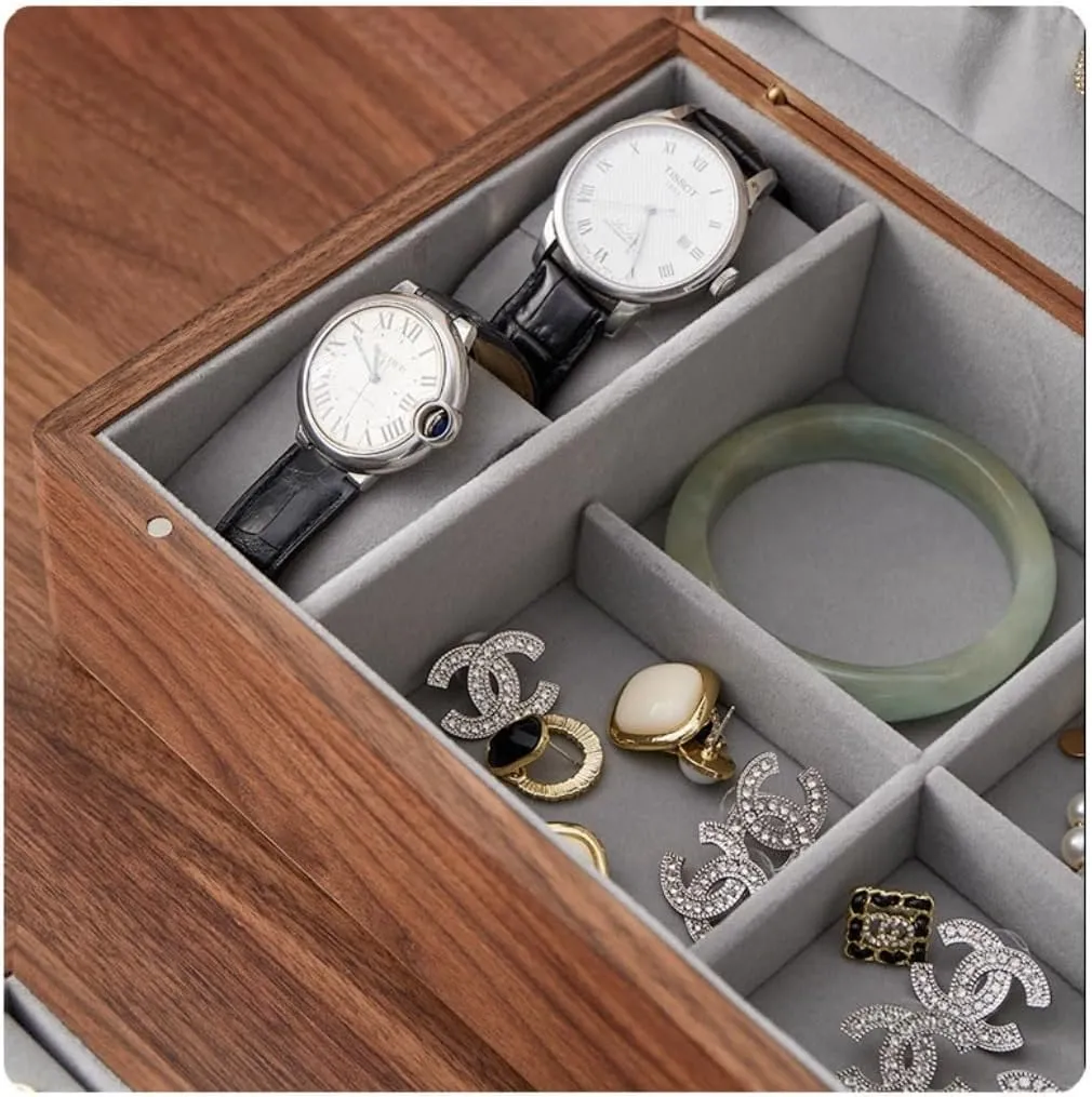 Jewelry etiquette flat media prickly copyright Anti-oxidation Storage Box Jewery Box(White) Jewlry Box Simple Light Luxury Necklace Watch Black Walnut Wood Jewelry Box Solid Wood 