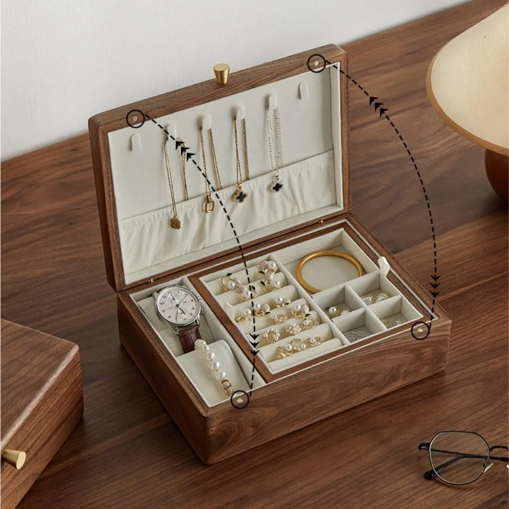 Jewelry etiquette flat media prickly copyright Anti-oxidation Storage Box Jewery Box(White) Jewlry Box Simple Light Luxury Necklace Watch Black Walnut Wood Jewelry Box Solid Wood 