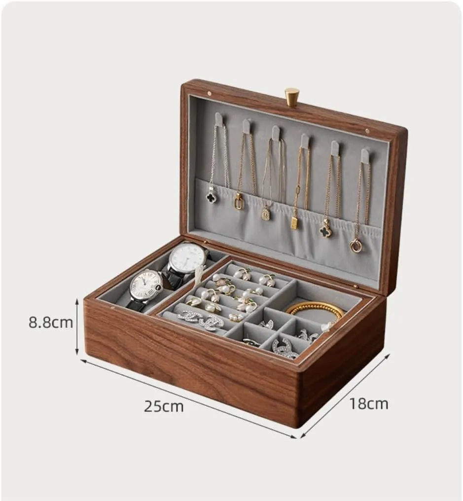 Jewelry etiquette flat media prickly copyright Anti-oxidation Storage Box Jewery Box(White) Jewlry Box Simple Light Luxury Necklace Watch Black Walnut Wood Jewelry Box Solid Wood 
