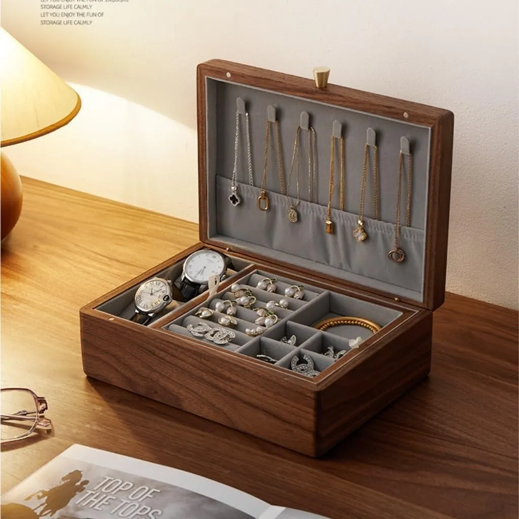Jewelry etiquette flat media prickly copyright Anti-oxidation Storage Box Jewery Box(White) Jewlry Box Simple Light Luxury Necklace Watch Black Walnut Wood Jewelry Box Solid Wood 