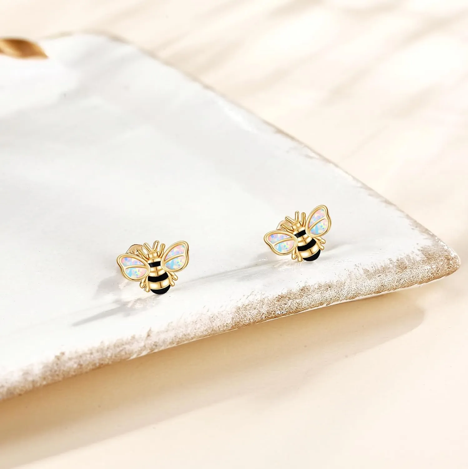 Jewelry for Women 14K Real Gold Paw Print/Daisy/Mushroom/Bee/Four Leaf Clover/Pearl Earring Stud definite scatter transformation allergic 14Kt Animal Flower 