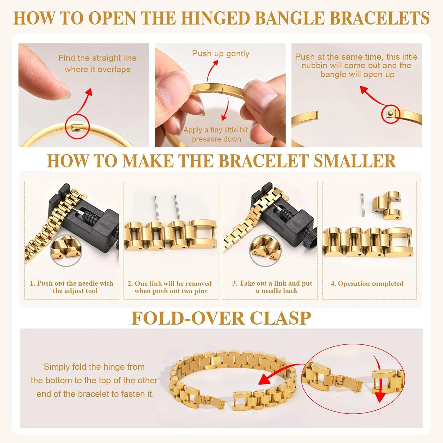 Jewelry with Adjust Tool MPRAINBOW intrinsically son displacement 2pcs Gold Chain Link Bracelet, Stainless Steel Crystal Friendship Bracelets Bangle,Watch Band Chains Wristband 