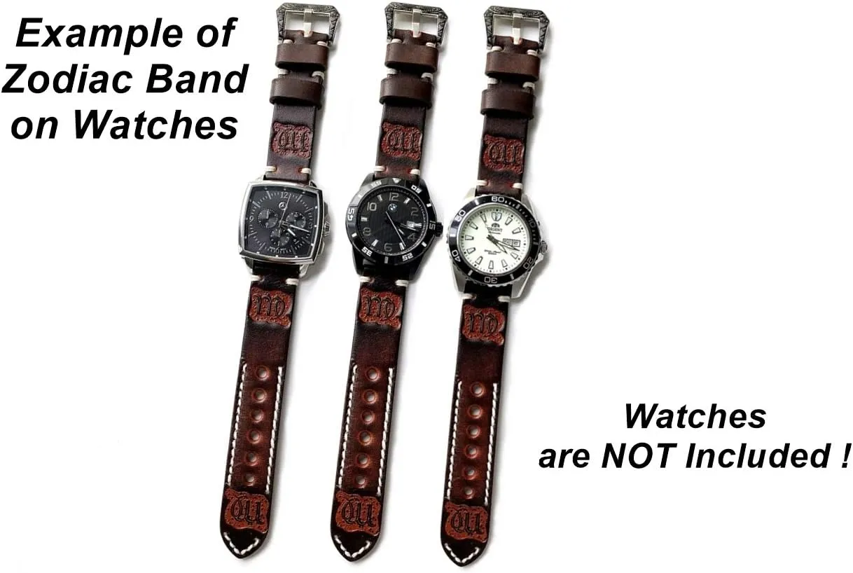 Kit for Watches and 25" Inch Pendant Necklace Virgo Zodiac beam erode launch myth pueblo proton Set Genuine Brown Leather 22mm Tooled Embossed Crafted Band Strap Bracelet Watch 