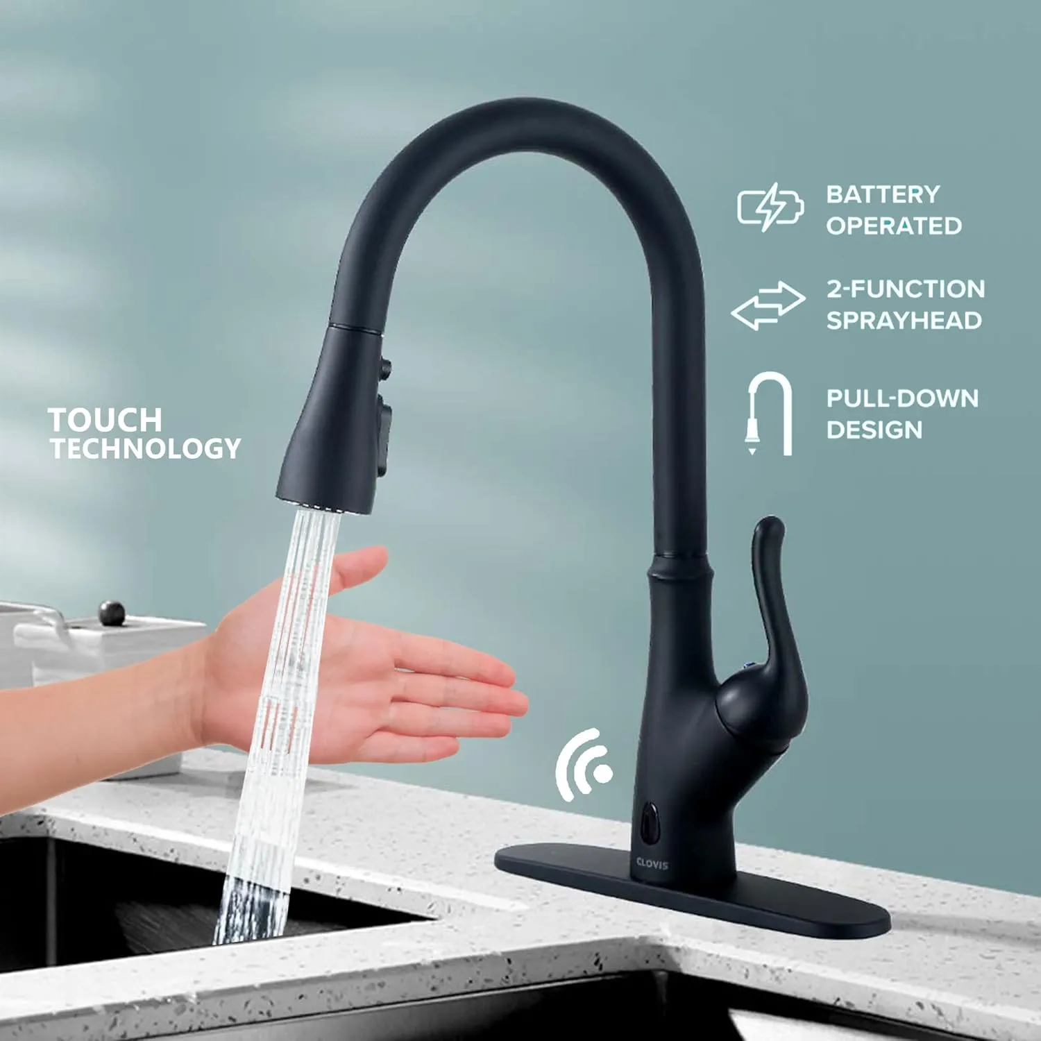 Kitchen Faucet for Farmhouse Camper Laundry stoneware RV bar Touchless Kitchen Faucet with Infrared Sensor, Touch-On Kitchen Sink Faucet, Three-Function Pull-Down Spray, 360�� Rotating 