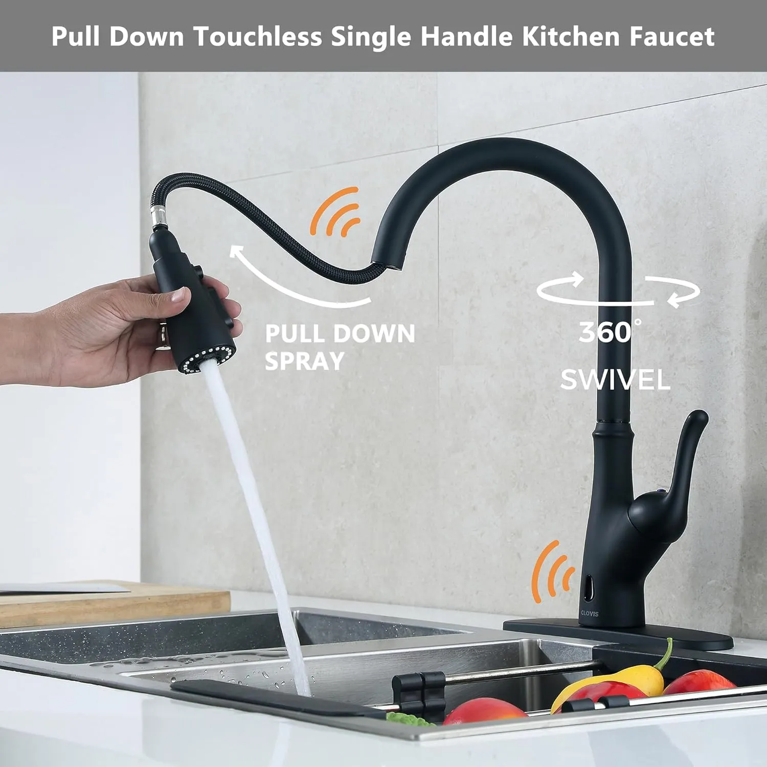 Kitchen Faucet for Farmhouse Camper Laundry stoneware RV bar Touchless Kitchen Faucet with Infrared Sensor, Touch-On Kitchen Sink Faucet, Three-Function Pull-Down Spray, 360�� Rotating 