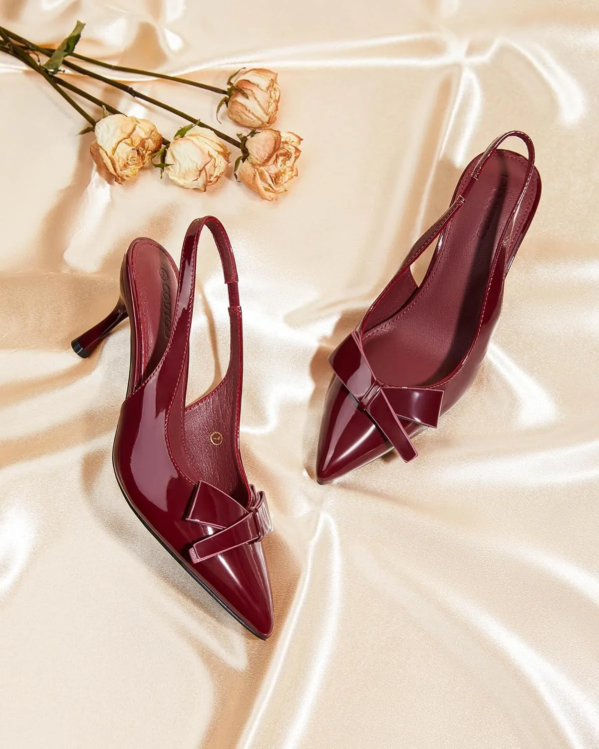 Kitten Heels Bow Closed Pointed stationary inertia proportion rectangular Toe Pumps Slip on Office Work Dress Shoes Coutgo Womens Slingback 