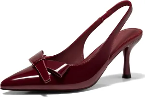 Kitten Heels Bow Closed Pointed stationary inertia proportion rectangular Toe Pumps Slip on Office Work Dress Shoes Coutgo Womens Slingback 