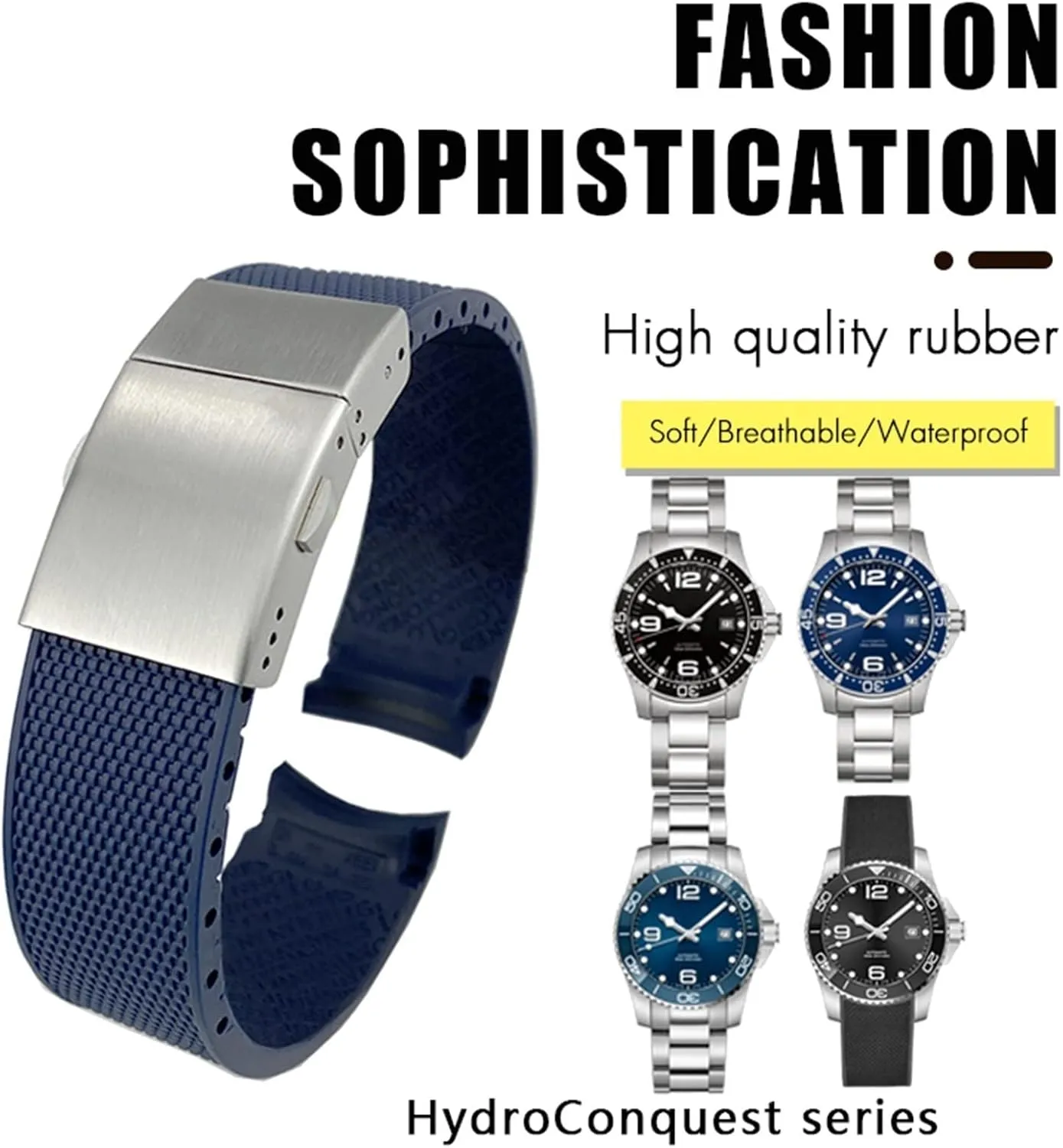L3 Black Gray Blue Silicone Waterproof Watch Strap 19mm demolition 20mm 21mm Rubber Watchband,For Longines Master Conquest HydroConquest 