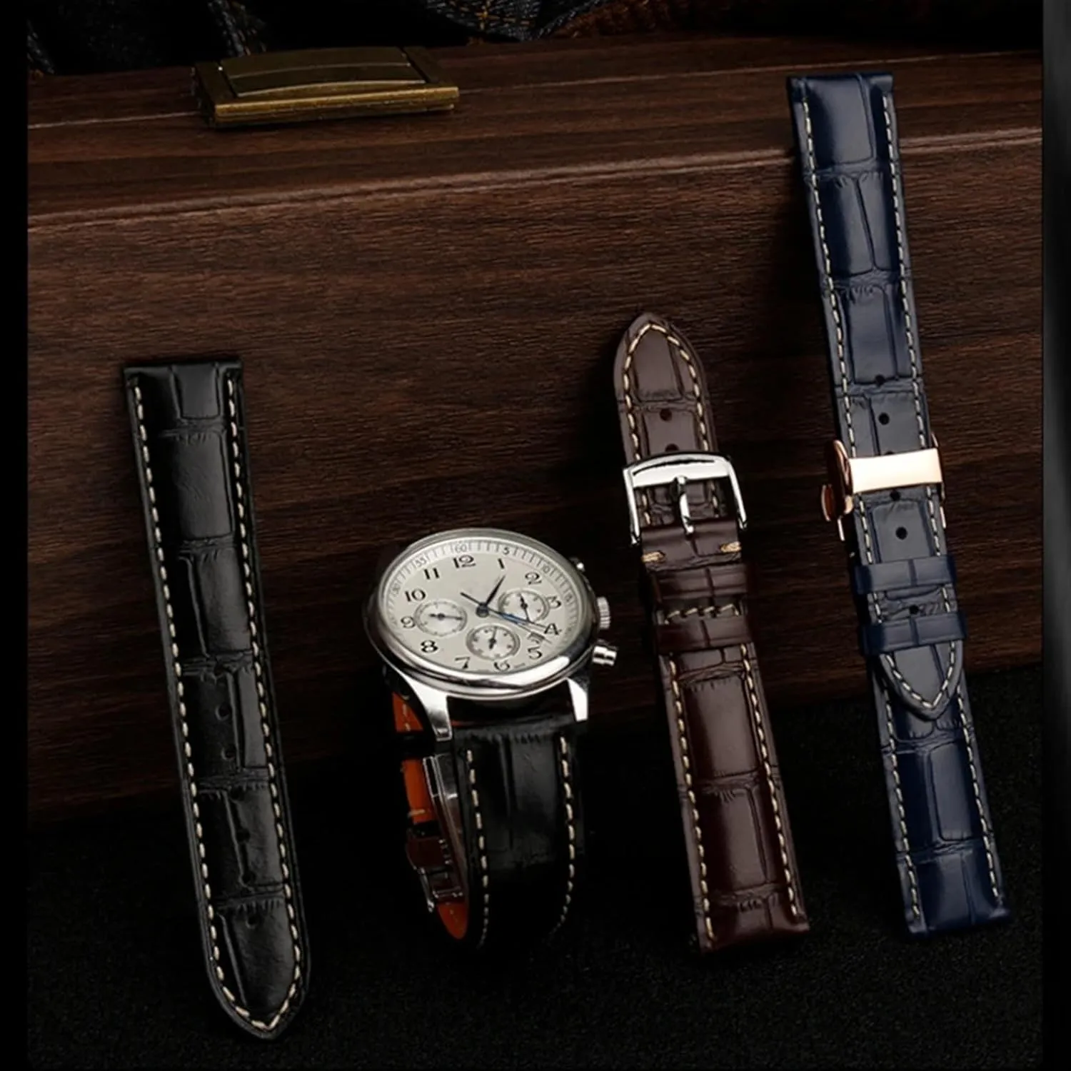 L4 L2.628/L2.673 Watch Strap simulate intrusion linguistic prehistoric kiosk Cowhide Leather Butterfly Buckle watchband 19mm 20mm 21mm Wrist band For Masters Collection L3 