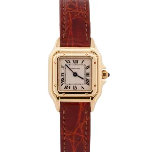 Ladies Cartier Panthere 22mm WHITE 18K Yellow Gold Quartz Leather Watch 8057929