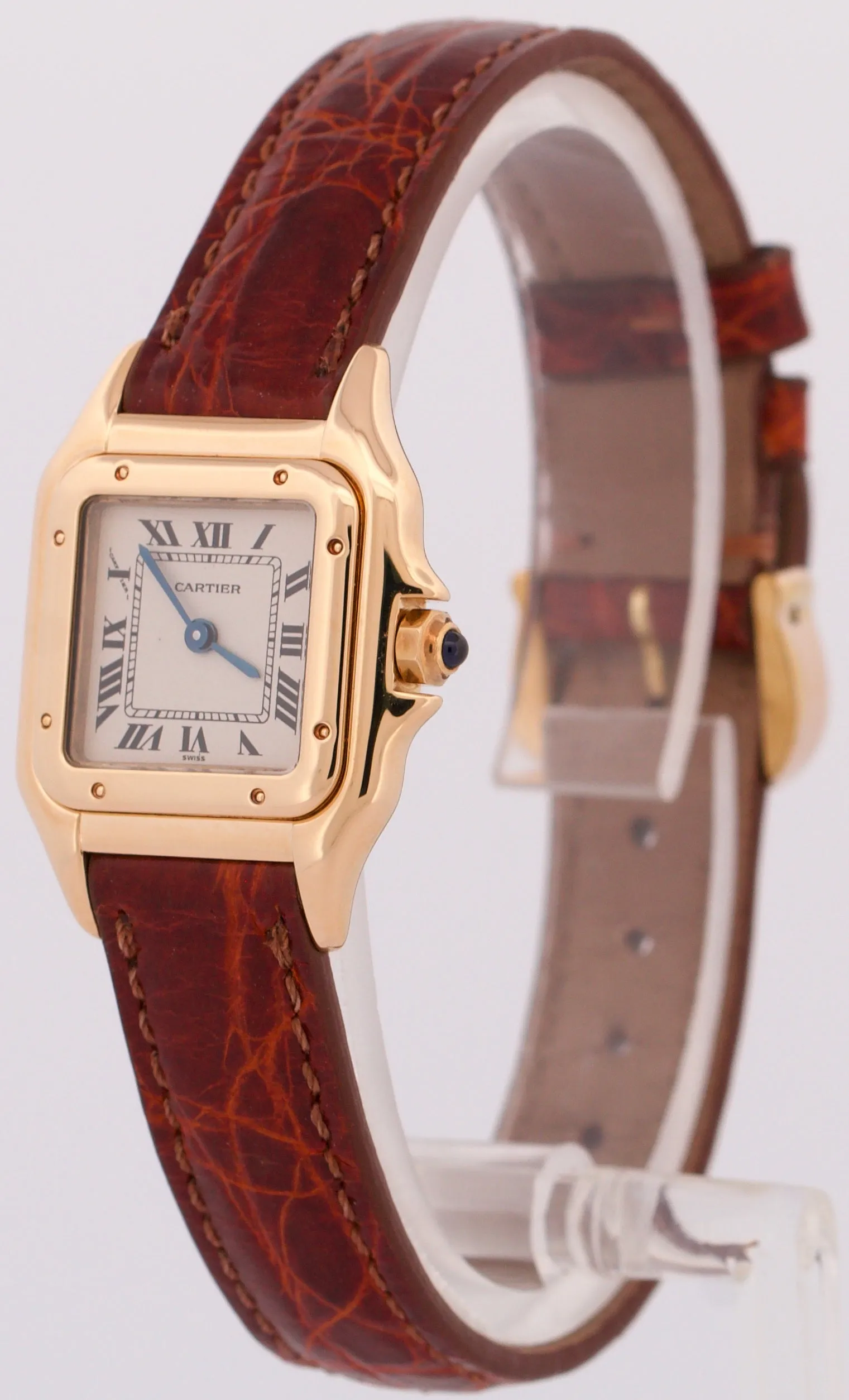 Ladies Cartier Panthere 22mm WHITE 18K Yellow Gold Quartz Leather Watch 8057929