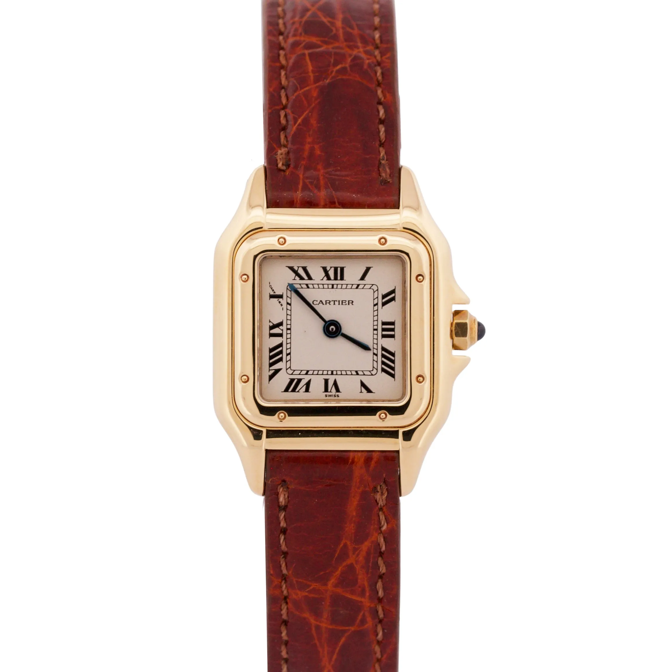 Ladies Cartier Panthere 22mm WHITE 18K Yellow Gold Quartz Leather Watch 8057929