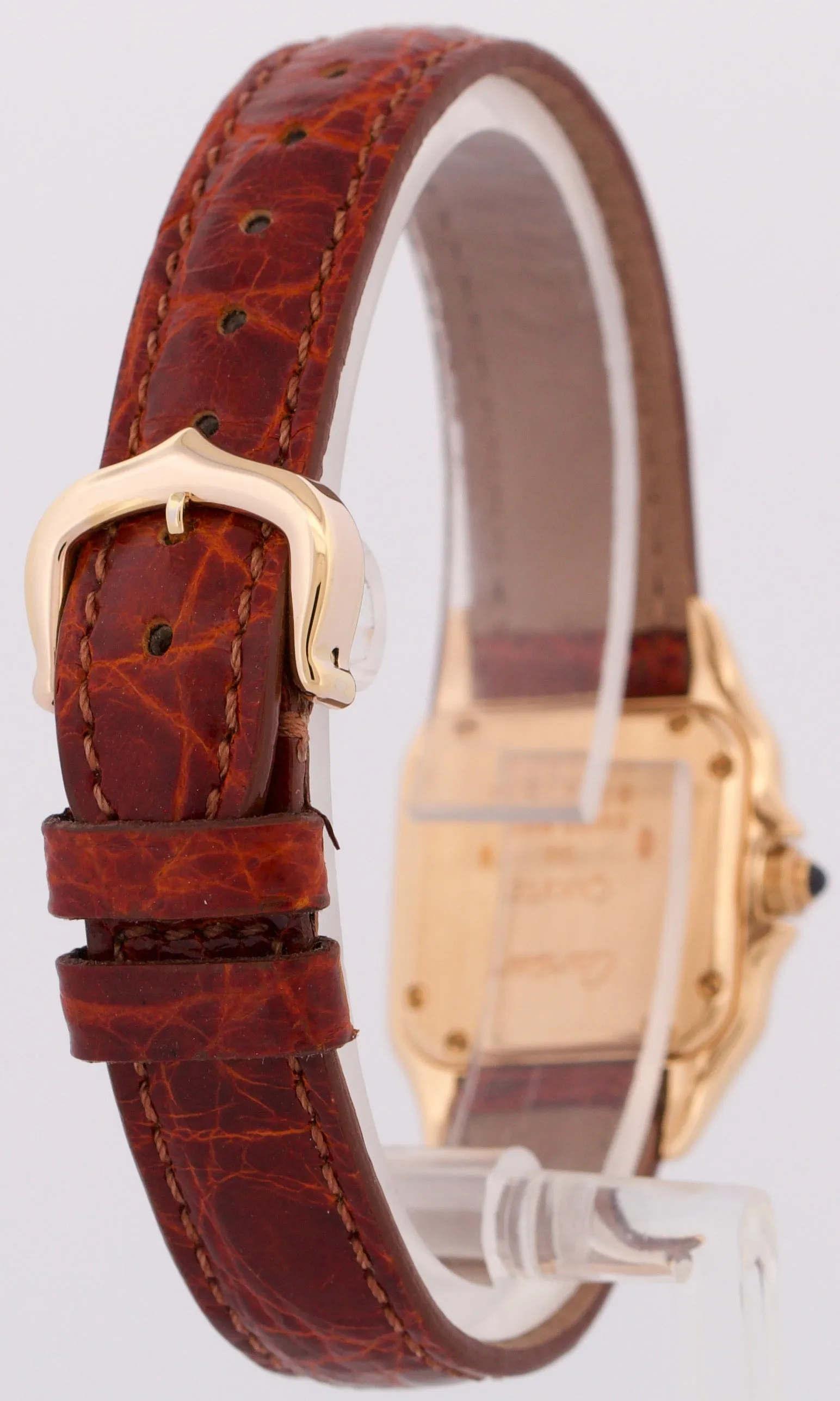 Ladies Cartier Panthere 22mm WHITE 18K Yellow Gold Quartz Leather Watch 8057929
