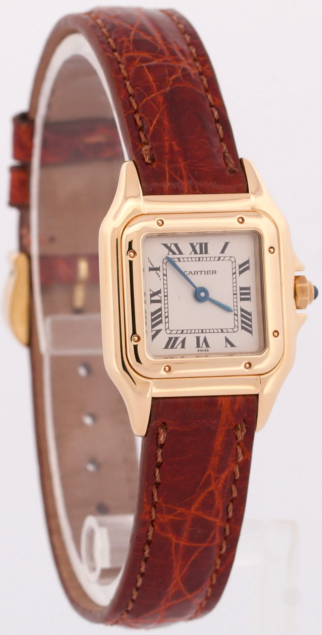 Ladies Cartier Panthere 22mm WHITE 18K Yellow Gold Quartz Leather Watch 8057929