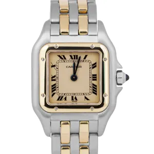 Ladies Cartier Panthere TWO ROW 18K Gold Steel Ivory 22mm Quartz Watch 166921