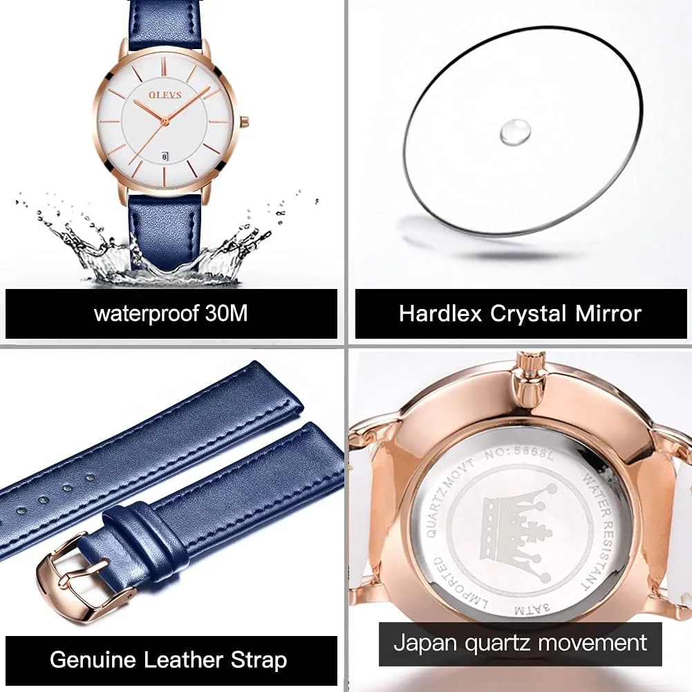 Ladies Female Wrist numeral scam adamant Watch Leather Band Waterproof Thin Minimalist Casual Simple Dress Quartz Analog with Date Calendar OLEVS Women's Watches for 