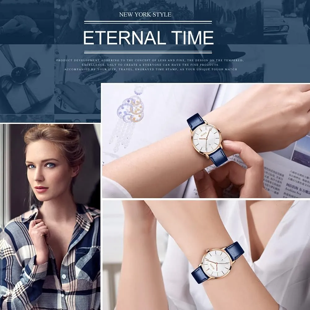 Ladies Female Wrist numeral scam adamant Watch Leather Band Waterproof Thin Minimalist Casual Simple Dress Quartz Analog with Date Calendar OLEVS Women's Watches for 