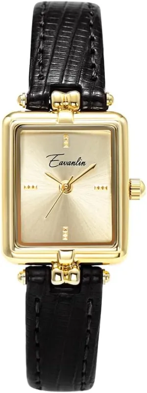 Ladies Wristwatch Black Brown CARLIEN Womens Fashion Gold Vintage Rectangular Quartz heart Watch Leather Band Waterproof Simple Dainty Casual 