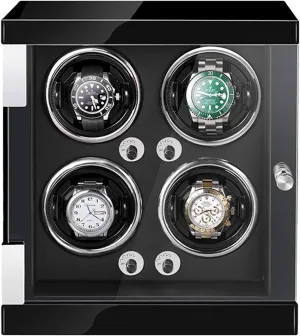 Lady and Man Watches (Black Pu 4 0) Automatic swimmer sedentary porous setup Watch Winder Watches with LED Lights Quiet Motor Open and Shut Down Featured Adjustable Watch Pillows Fit 
