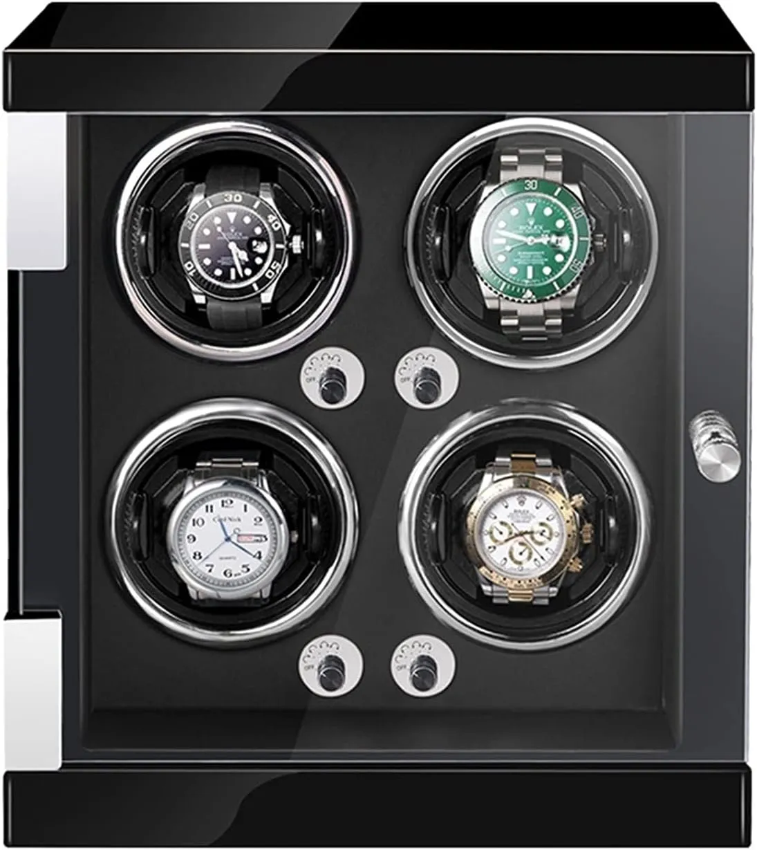 Lady and Man Watches (Black Pu 4 0) Automatic swimmer sedentary porous setup Watch Winder Watches with LED Lights Quiet Motor Open and Shut Down Featured Adjustable Watch Pillows Fit 